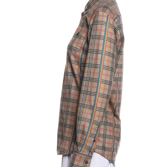 BURBERRY BRIT Plaid Print Long Sleeve Button-Up Top Size: S Rainbow - Picture 6 of 8